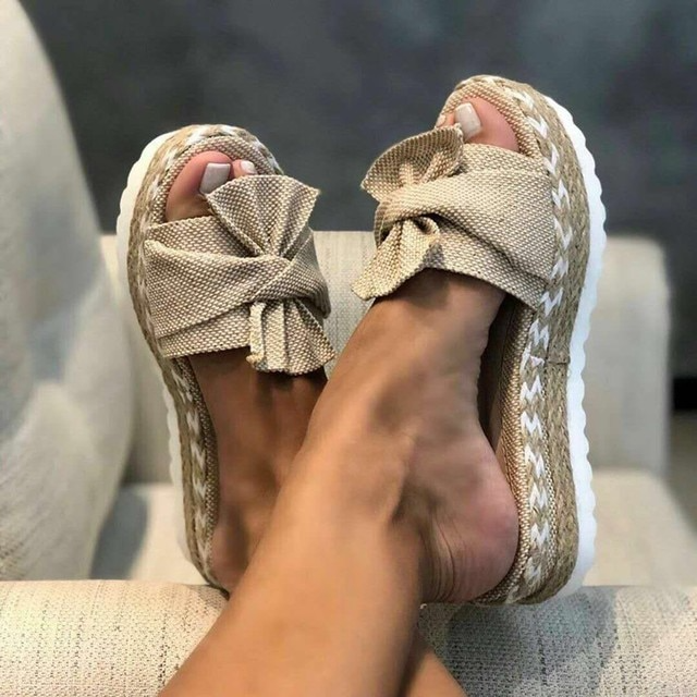 Sandales Mia - Sandales d'été à talon compensé tressé avec nœud décoratif