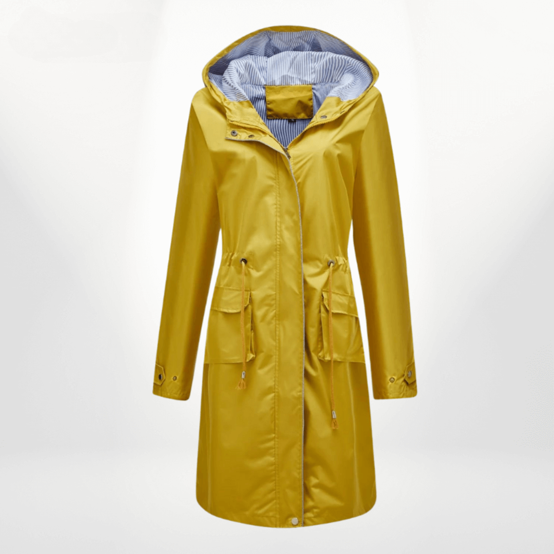 Manteau trench femme – Imperméable long – Capuche – Taille ajustable – Poches à rabat