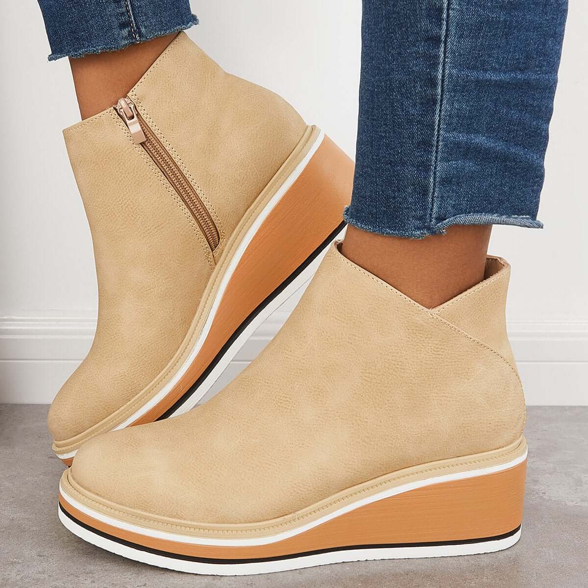 Bottines Femme – Semelle Plateforme – Fermeture Zip – Bout Rond – Coupe Ajustée