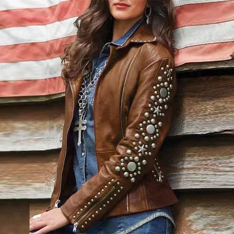 Linda - Veste en cuir élégante avec studs