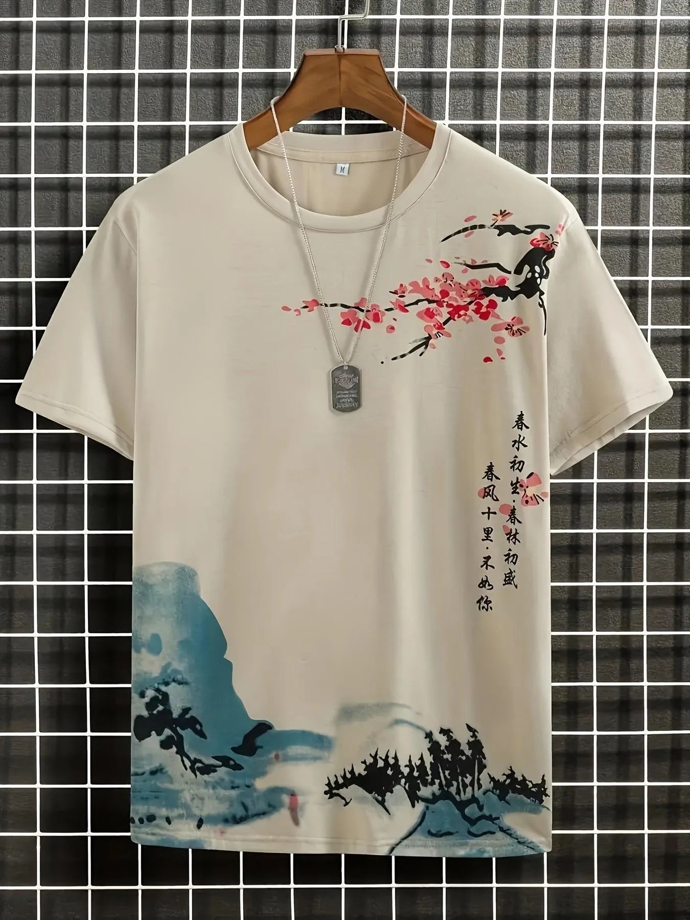T-shirt Homme - Col Rond - Coupe Standard - Motif Artistique Style Asiatique - Manches Courtes