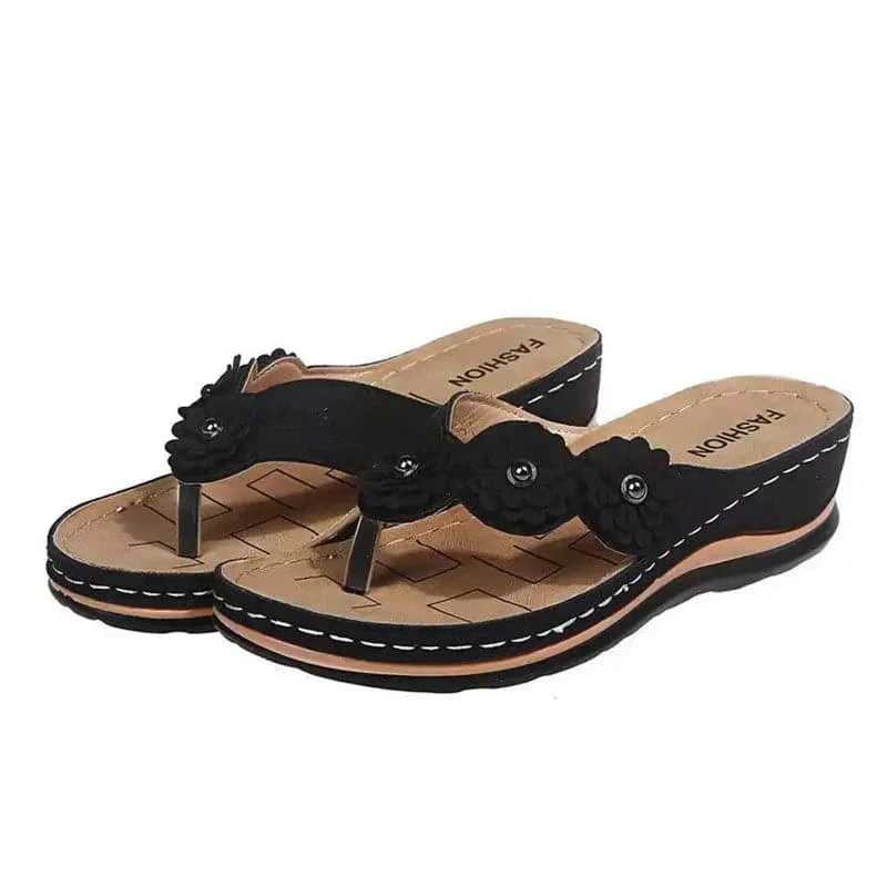 Sandales Femme - Bout Ouvert - Décor Fleur - Semelle Confort Légère