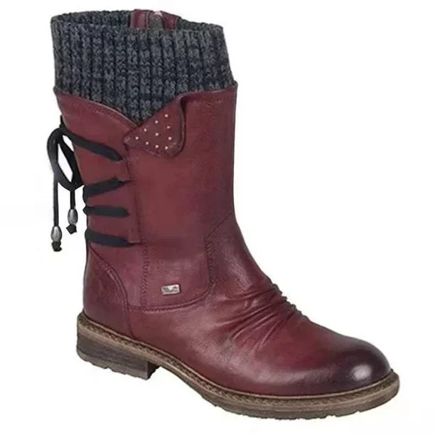 Bottines femme – Coupe ajustée – Liseré tricoté – Clous décoratifs – Laçage arrière
