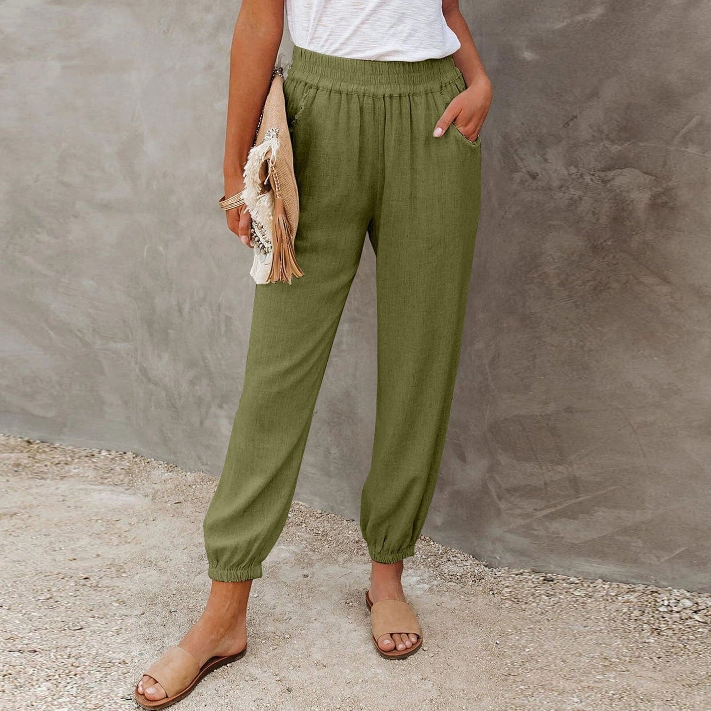 Pantalon Décontracté Femme – Taille Élastique – Coupe Ample – Tissu Léger et Confortable