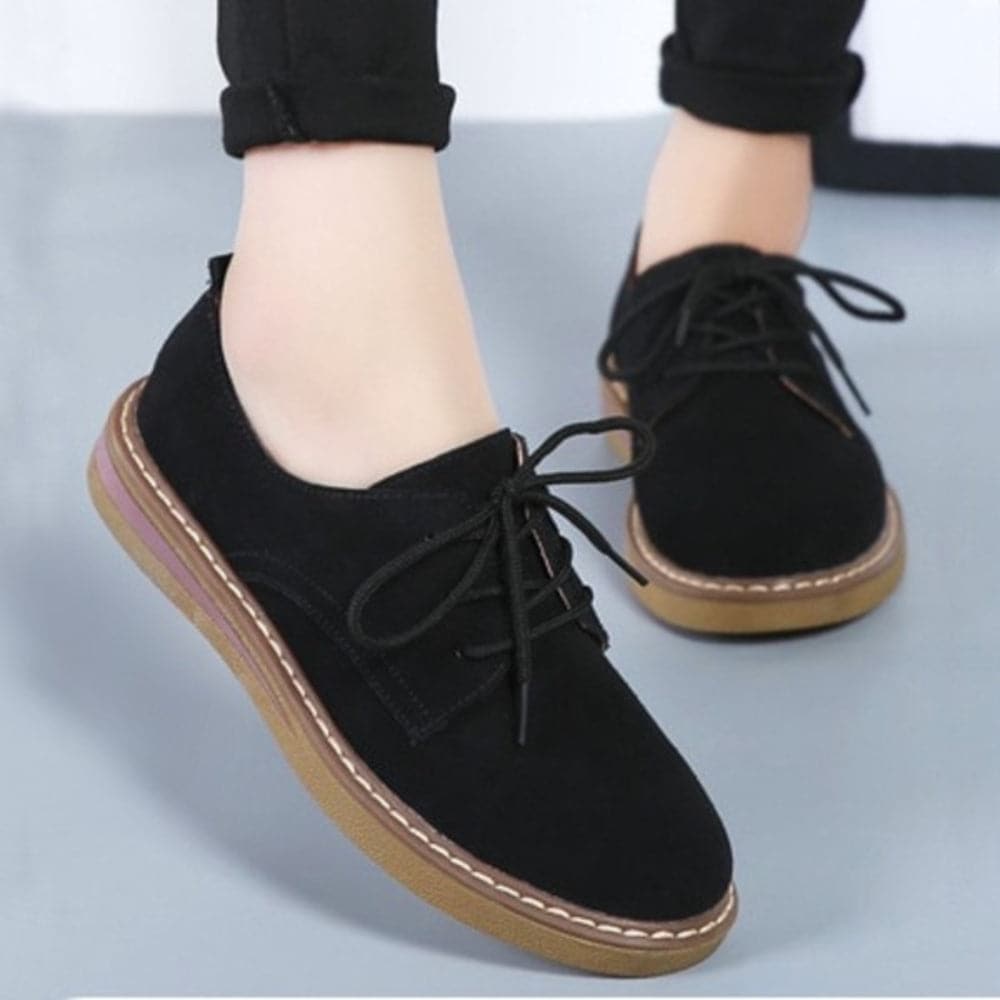 Chaussures Oxford Femme - Daim Élégant - Bout Rond - Semelle Confortable Antidérapante