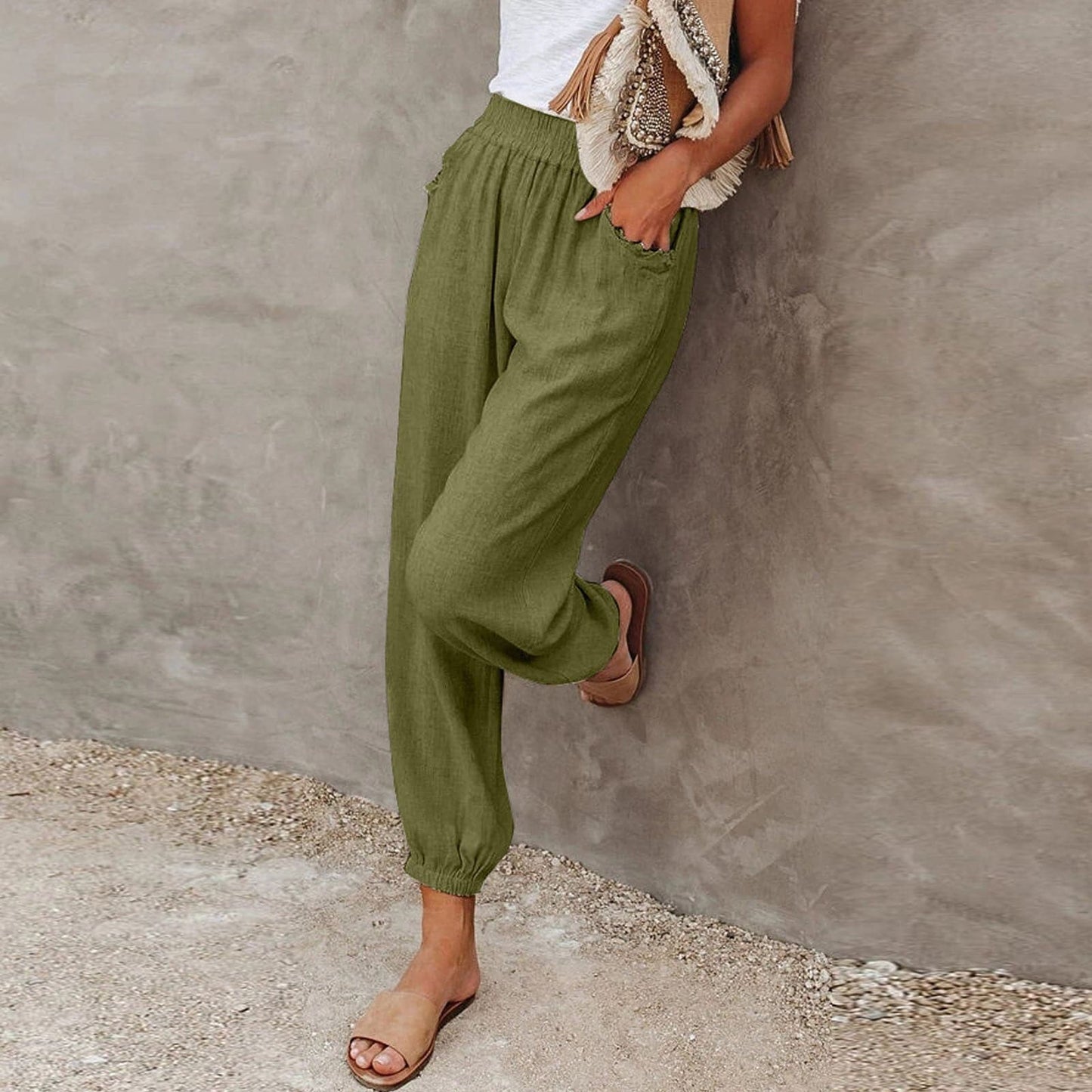 Pantalon Décontracté Femme – Taille Élastique – Coupe Ample – Tissu Léger et Confortable