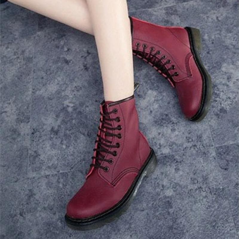 Bottines Femme - Style Combat - Lacets - Semelle Crantée Antidérapante - Confort Durable