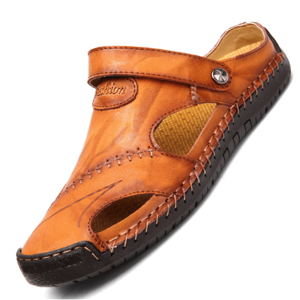 Sandales homme – Cuir respirant – Bride ajustable – Semelle robuste – Bout ouvert