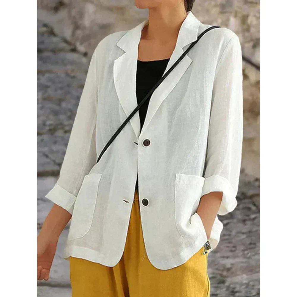 Blazer femme – Coupe décontractée – Fibres naturelles – Épaules structurées – Poches larges