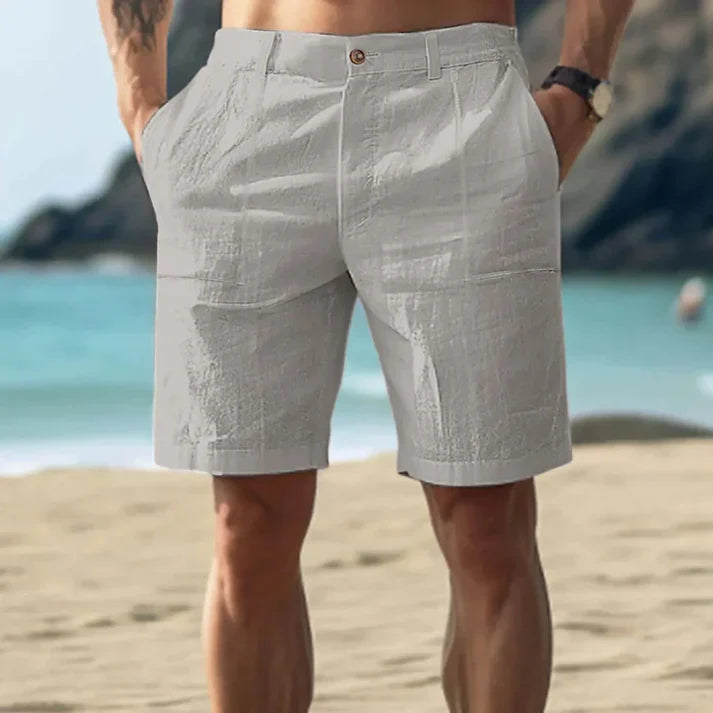Short homme – Linnen respirant – Taille mi-haute – Coupe ajustée – Devant plissé