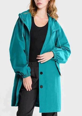 Veste imperméable femme – Coupe décontractée – Capuche réglable – Boutons – Mi-longue