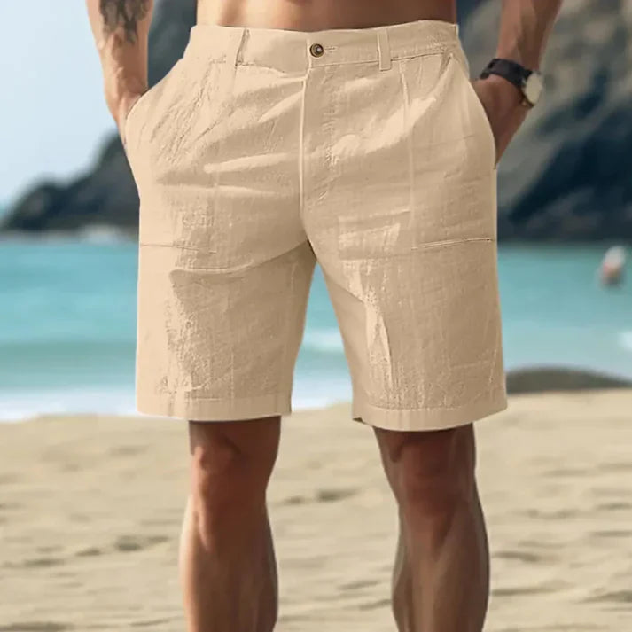 Short homme – Linnen respirant – Taille mi-haute – Coupe ajustée – Devant plissé