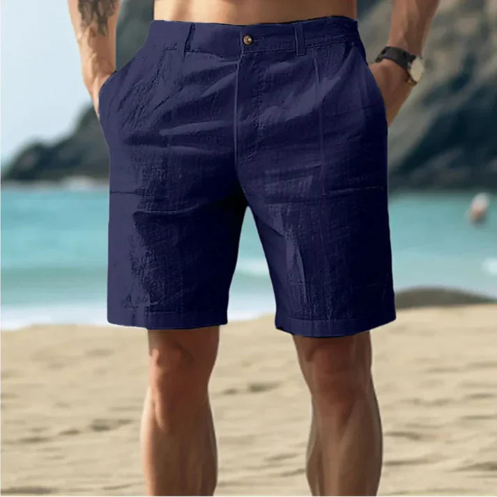 Short homme – Linnen respirant – Taille mi-haute – Coupe ajustée – Devant plissé