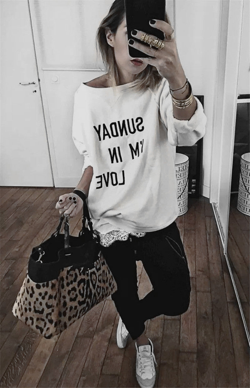 Sweatshirt femme – Coupe oversize – Coton doux – Imprimé slogan – Manches longues