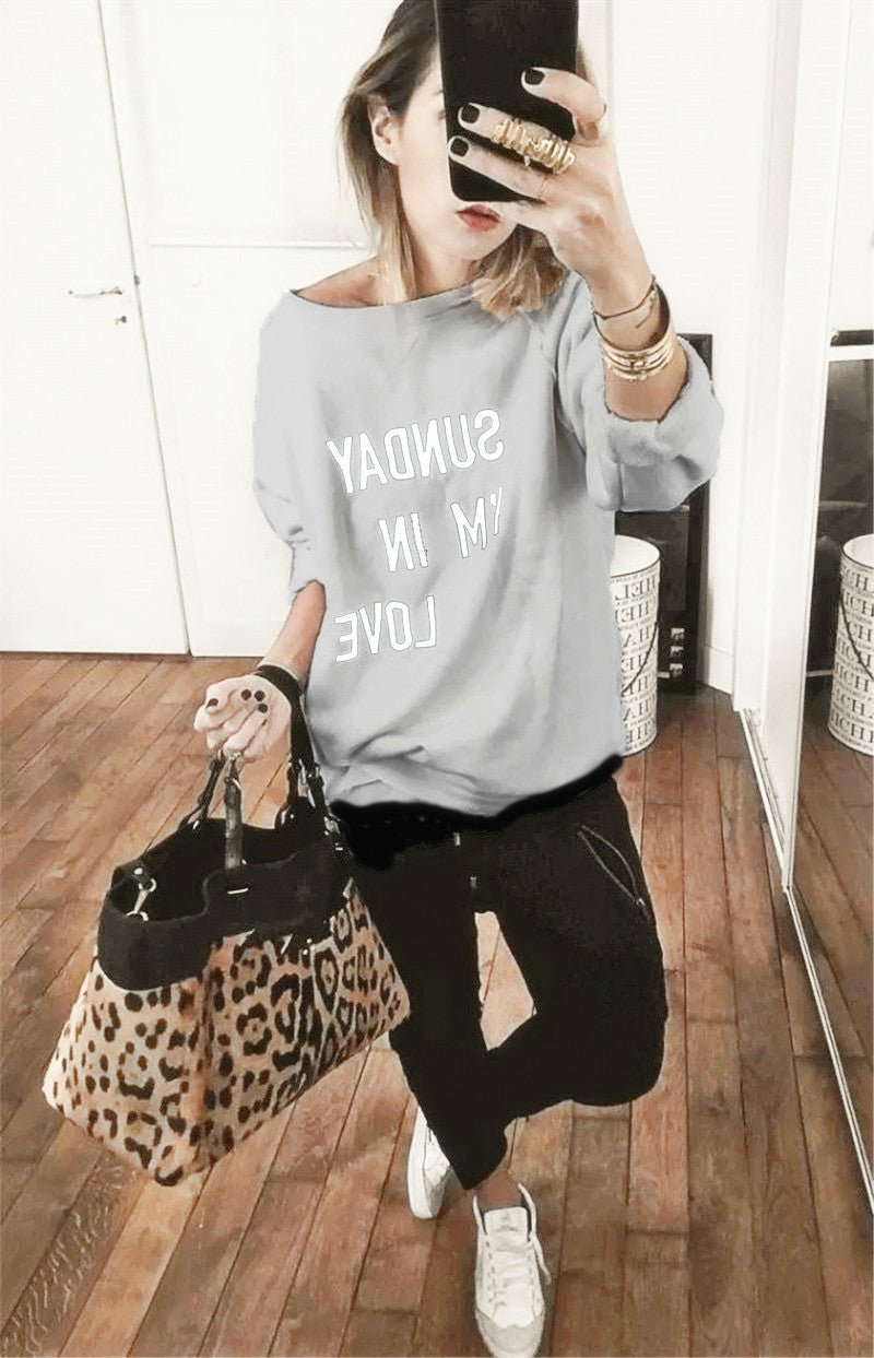 Sweatshirt femme – Coupe oversize – Coton doux – Imprimé slogan – Manches longues