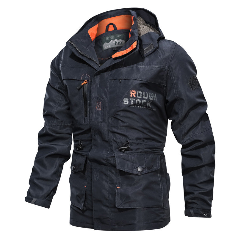 Veste homme de plein air – Coupe décontractée – Imperméable – Capuche ajustable – Multi-poches