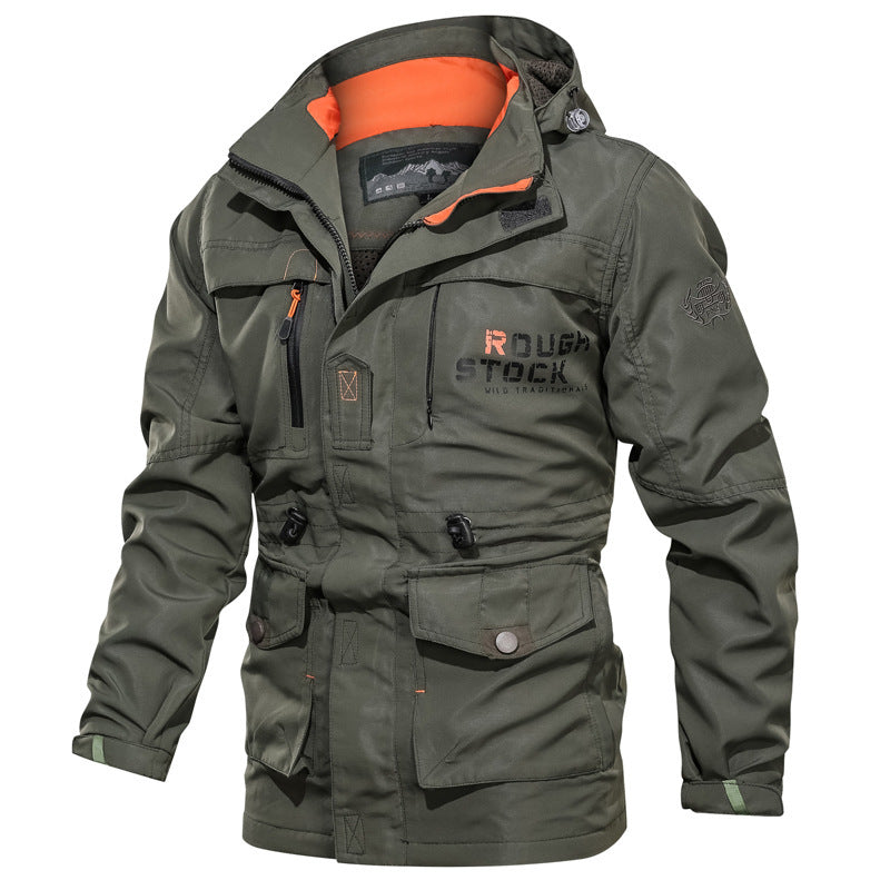 Veste homme de plein air – Coupe décontractée – Imperméable – Capuche ajustable – Multi-poches