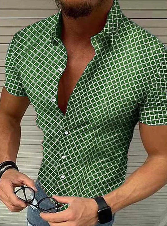 Chemise Homme - Manches Courtes - Ajustée - Col Classique - Motif Carreaux Respirant