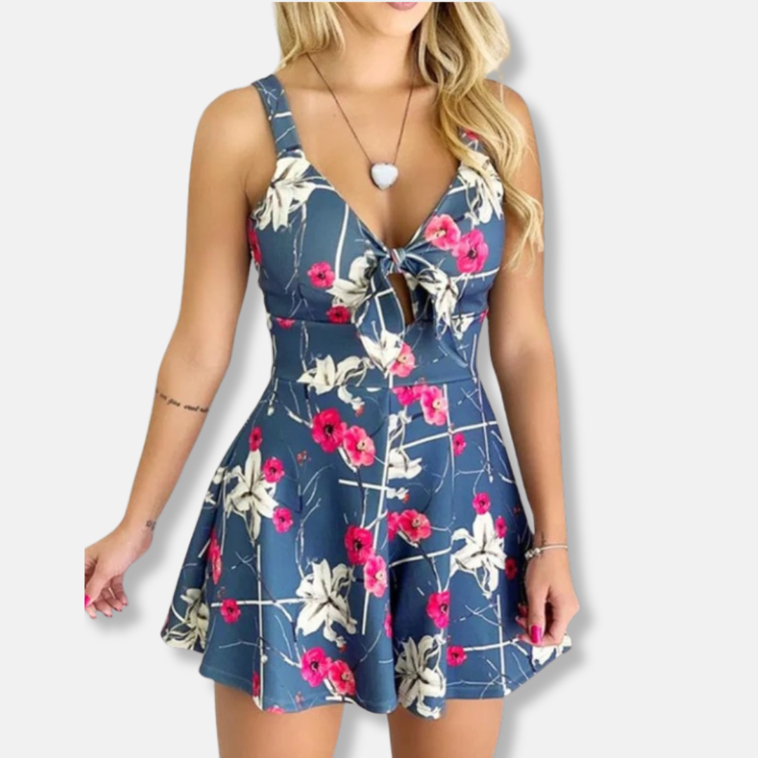 Anna Viscose Romper Fitted Waist | Romper Floral Sans Manches
