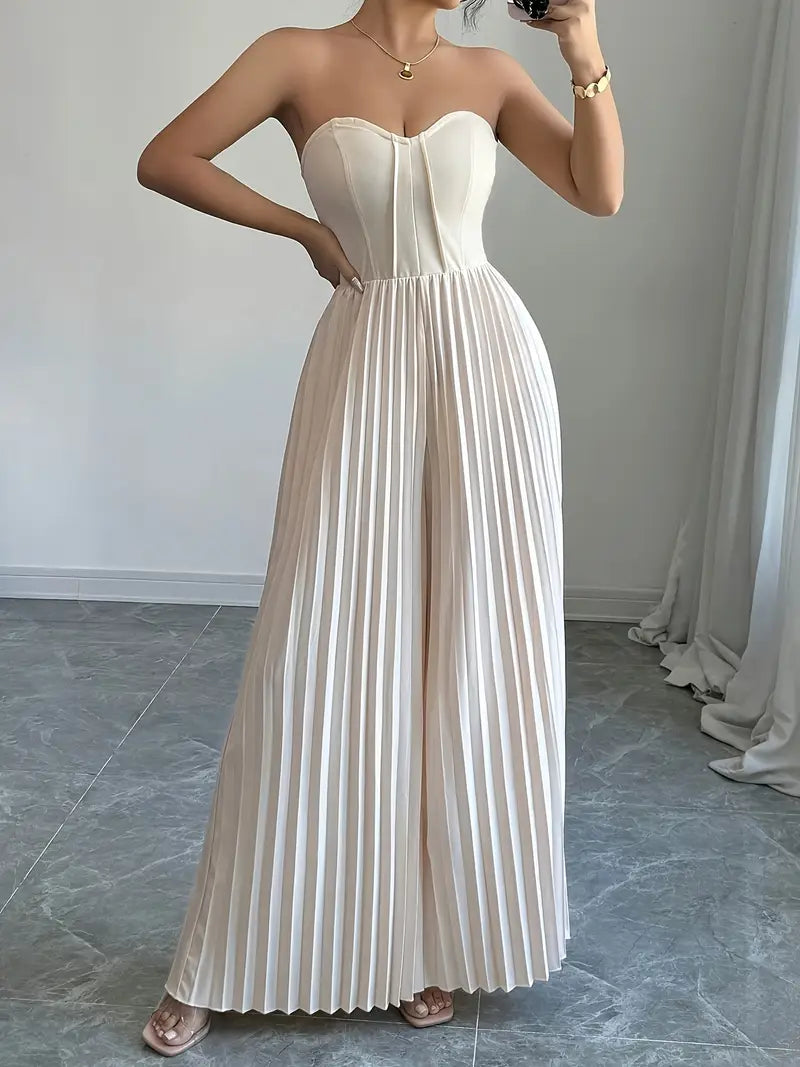 Robe Longue Femme - Sans Bretelles - Corset Structuré - Plissée Élégante