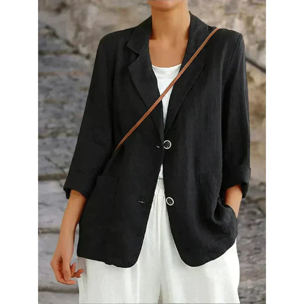 Blazer femme – Coupe décontractée – Fibres naturelles – Épaules structurées – Poches larges