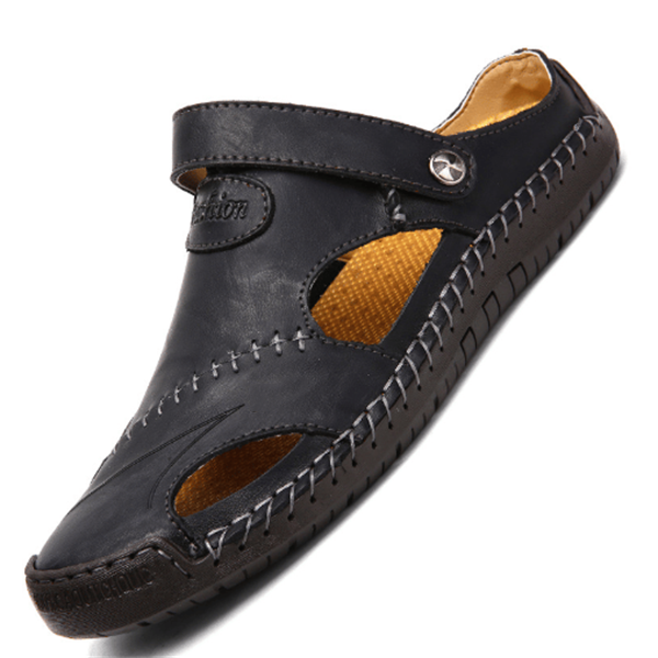 Sandales homme – Cuir respirant – Bride ajustable – Semelle robuste – Bout ouvert