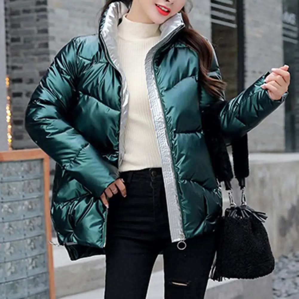 Élégante, Scintillante, Polyvalente Luxe Emerald Puffer Jacket pour Femme