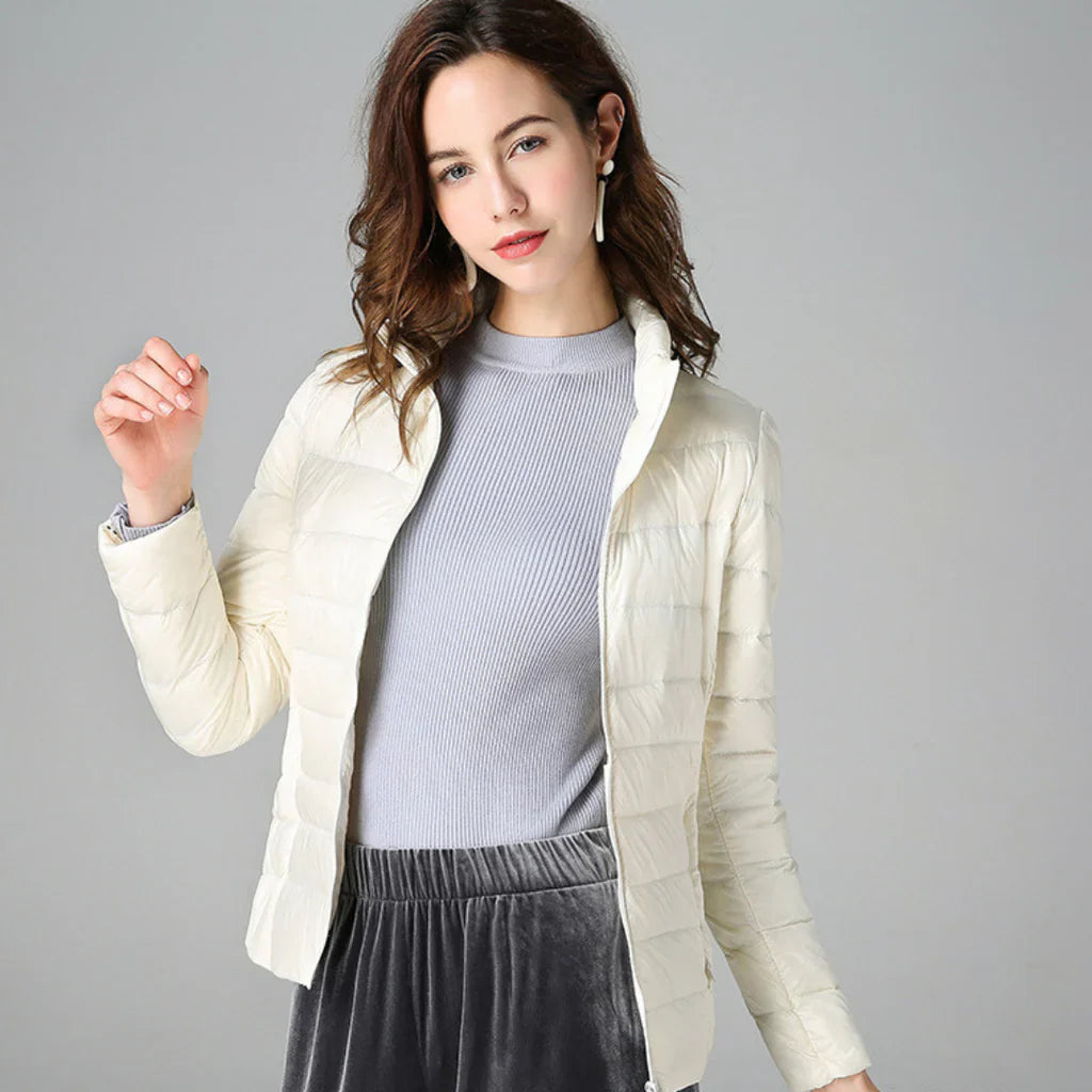Veste matelassée femme – Coupe slim – Imperméable légère – Col montant – Mi-longue