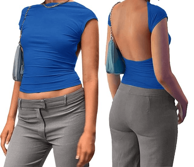 Top Court Femme – Ajusté et Extensible – Manches Courtes – Encolure Haute – Confortable