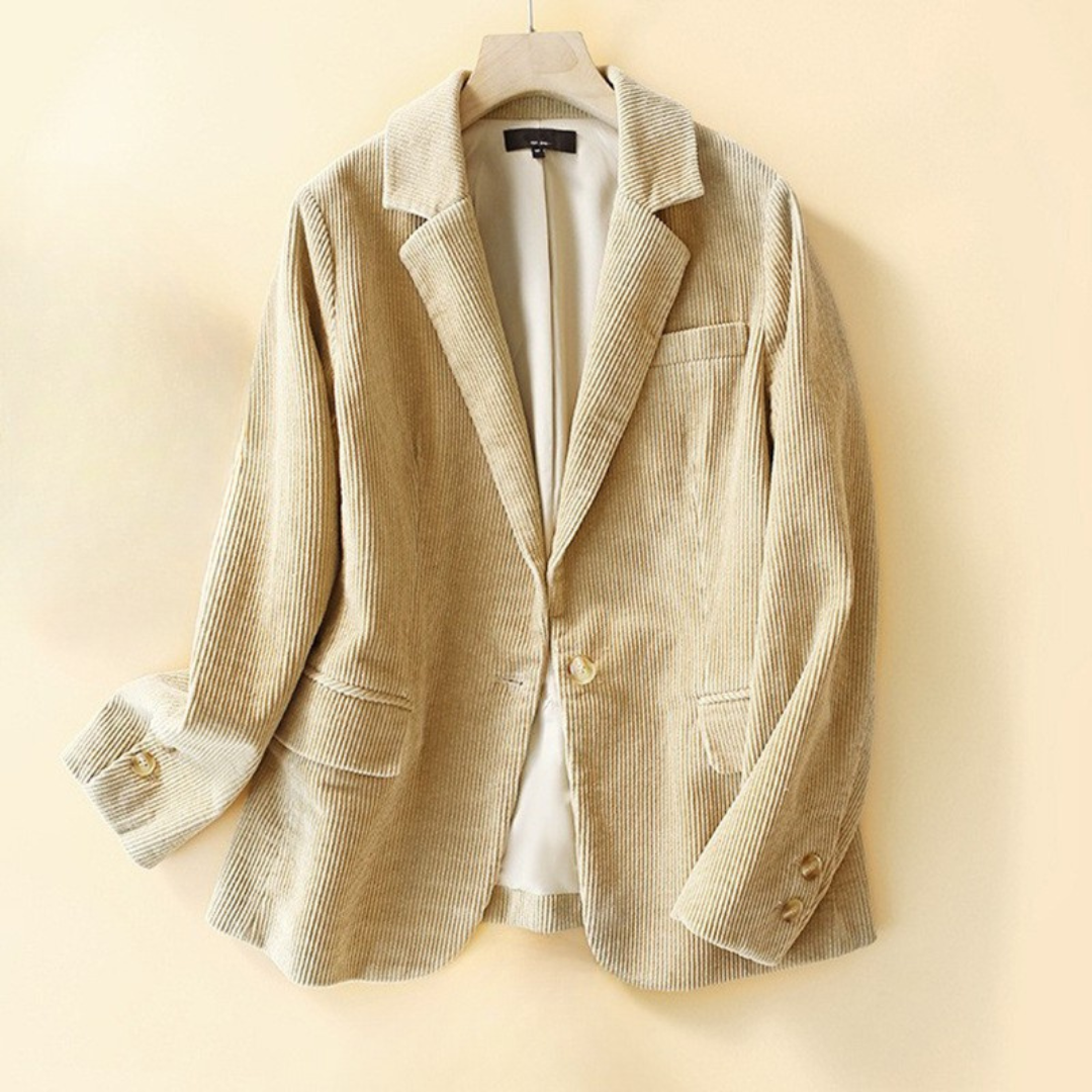 Blazer femme – Coupe structurée – Velours côtelé – Fermeture un bouton – Style bureau
