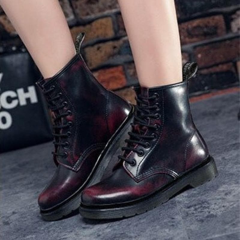 Bottines Femme - Style Combat - Lacets - Semelle Crantée Antidérapante - Confort Durable