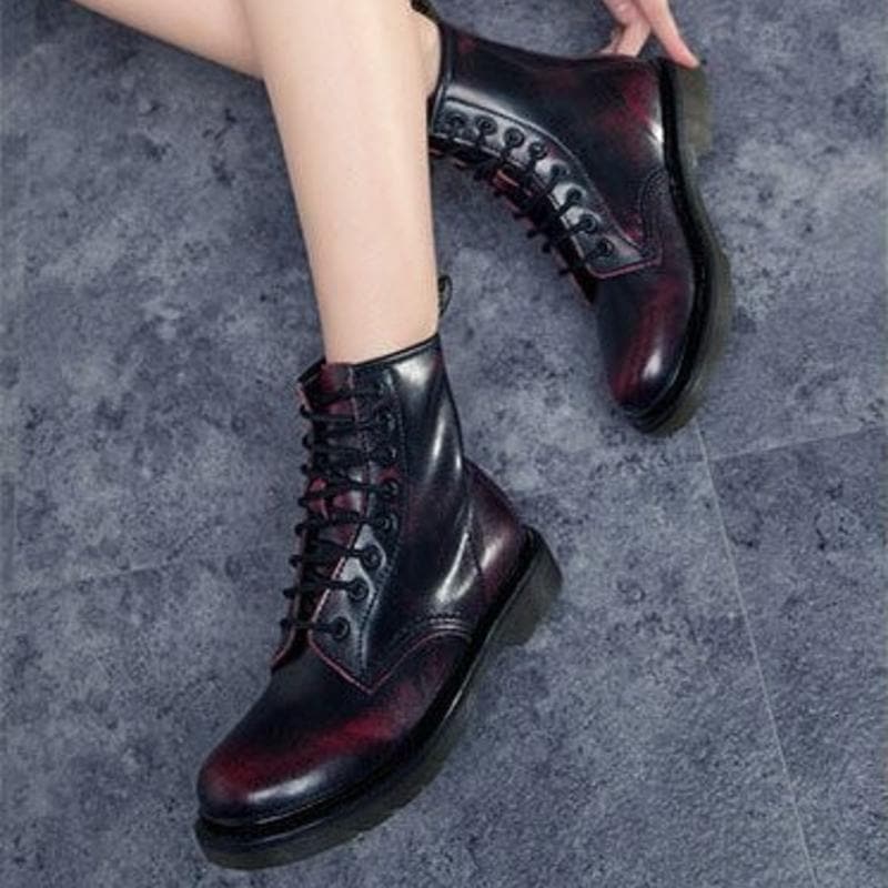 Bottines Femme - Style Combat - Lacets - Semelle Crantée Antidérapante - Confort Durable
