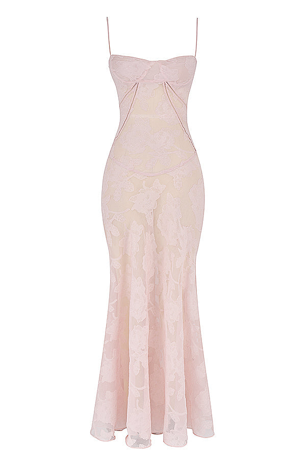 Robe Maxi Femme – Dentelle Brodée – Décolleté Cœur – Bretelles Fines Élégantes