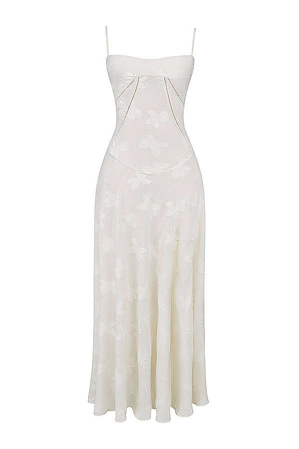 Robe Maxi Femme – Dentelle Brodée – Décolleté Cœur – Bretelles Fines Élégantes