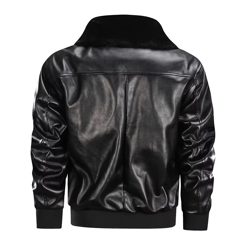 Blouson en cuir homme – Coupe régulière – Style vintage – Poignets côtelés – Zip frontal