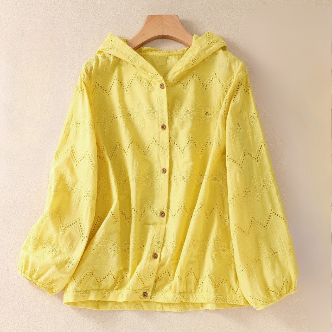 Sweat à capuche femme – Linnen léger – Coupe décontractée – Broderie – Boutons devant