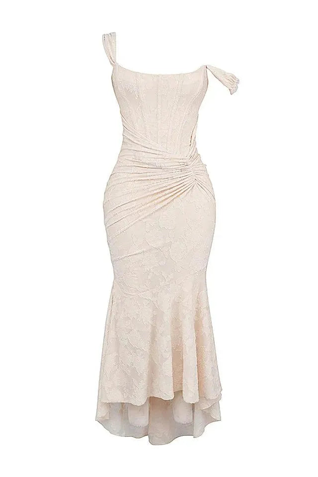 Robe de Soirée Femme - Épaules Dénudées - Corset Ajusté - Dentelle Florale Élégante