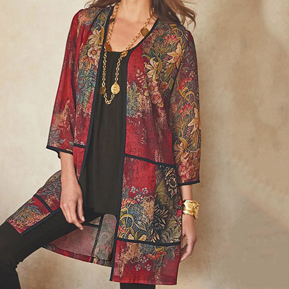 Blouse tunique femme – Coupe fluide – Tissu respirant – Manches 3/4 – Imprimé élégant