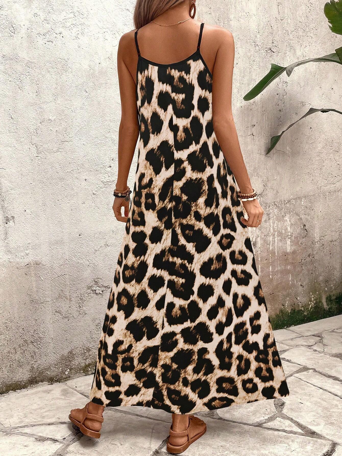 Robe longue sans manches à imprimé léopard pour femme - Élégante et fluide
