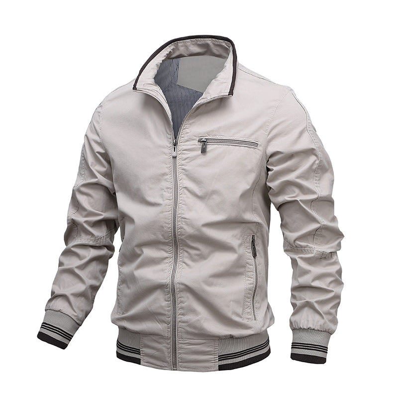 Veste décontractée homme – Coton lavé – Coupe régulière – Fermeture zippée col montant