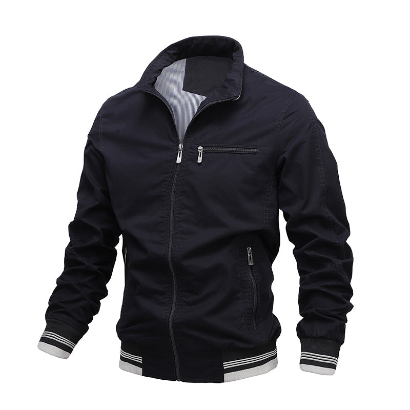 Veste décontractée homme – Coton lavé – Coupe régulière – Fermeture zippée col montant