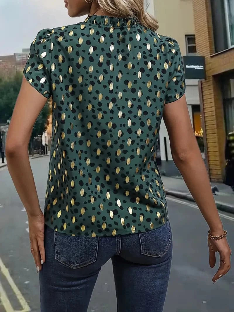 Chemisier chic à pois noirs et dorés - Élégant, ludique et polyvalent pour femme