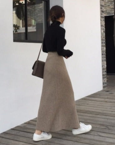 Jupe Longue Femme - Maille Côtelée - Taille Haute - Confortable et Élégante