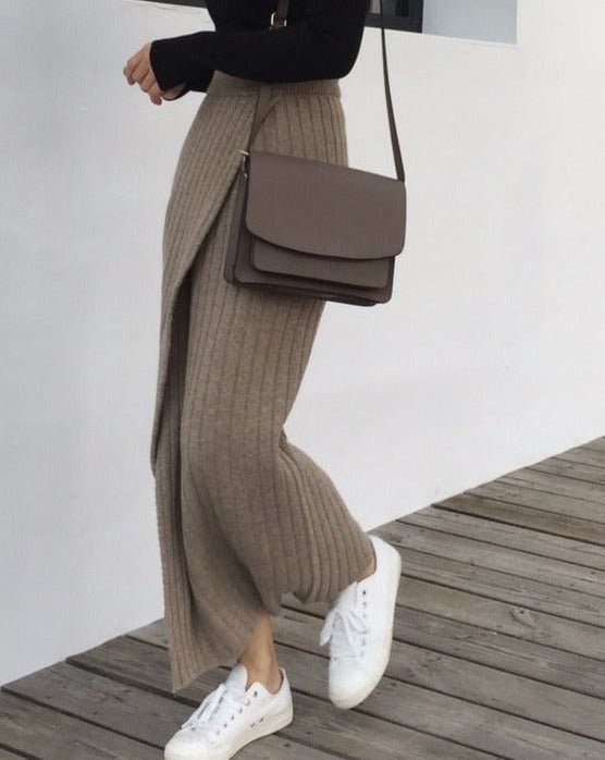 Jupe Longue Femme - Maille Côtelée - Taille Haute - Confortable et Élégante