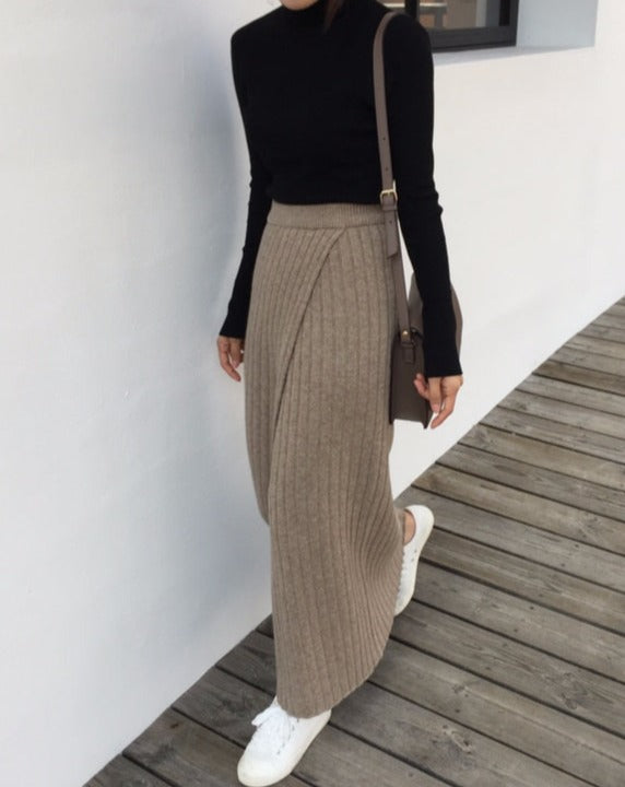 Jupe Longue Femme - Maille Côtelée - Taille Haute - Confortable et Élégante