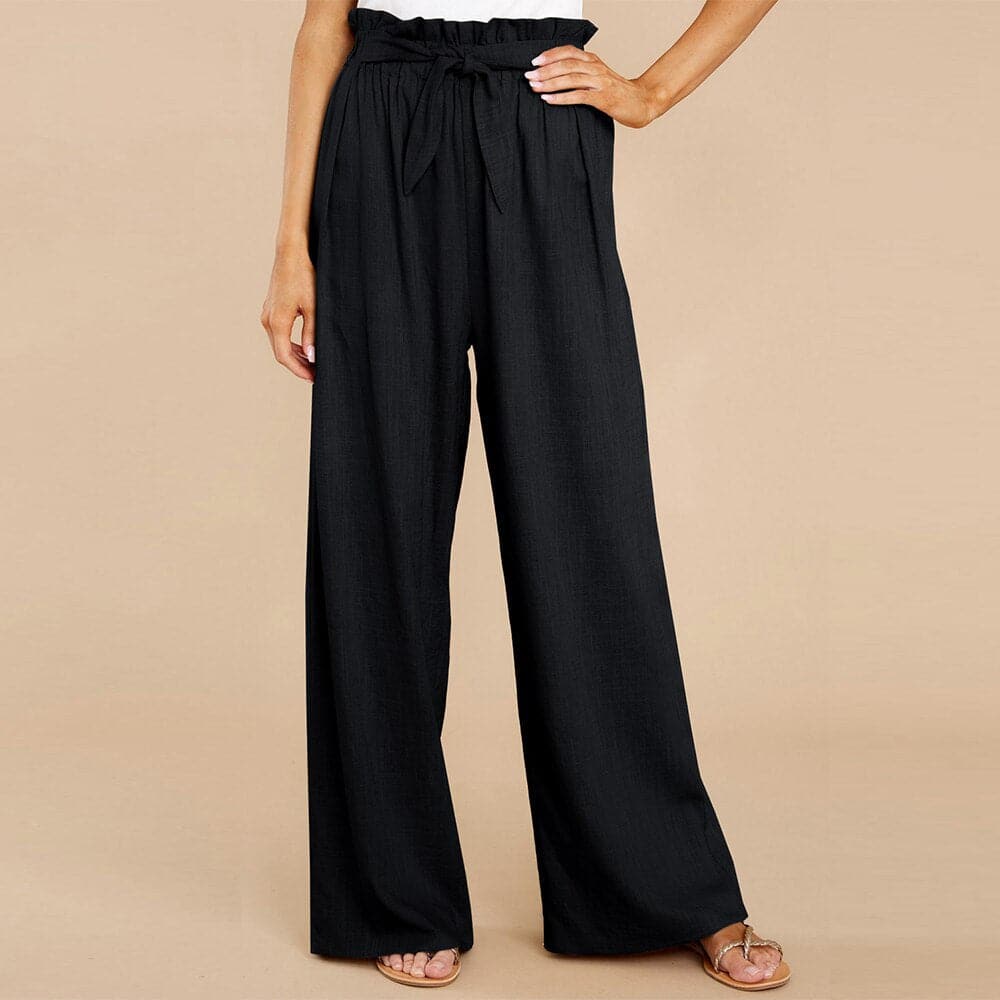 Pantalon Large Femme - Taille Haute - Tissu Doux - Ceinture Ajustable - Confort Élégant