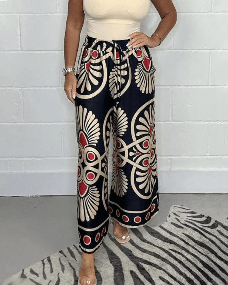 Pantalon imprimé à jambes larges pour femmes - Confortable et élégant