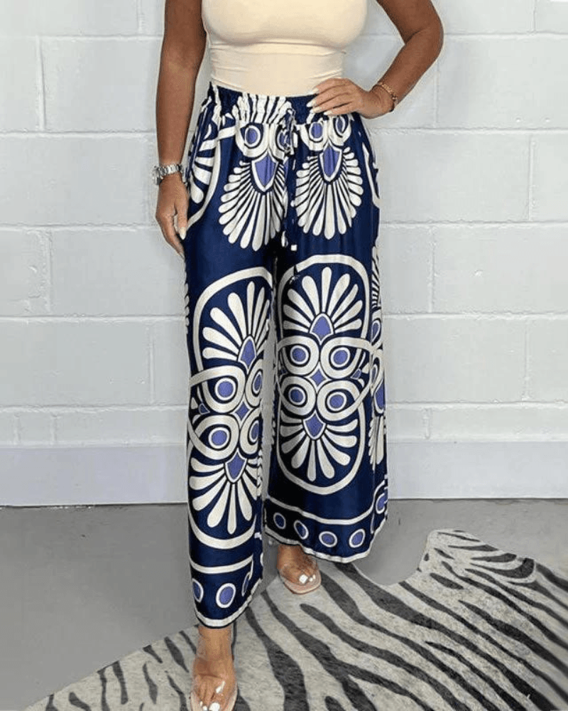 Pantalon imprimé à jambes larges pour femmes - Confortable et élégant