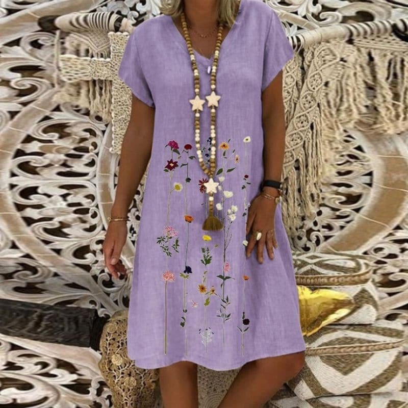 Chantal - Robe en lin confortable au motif élégant