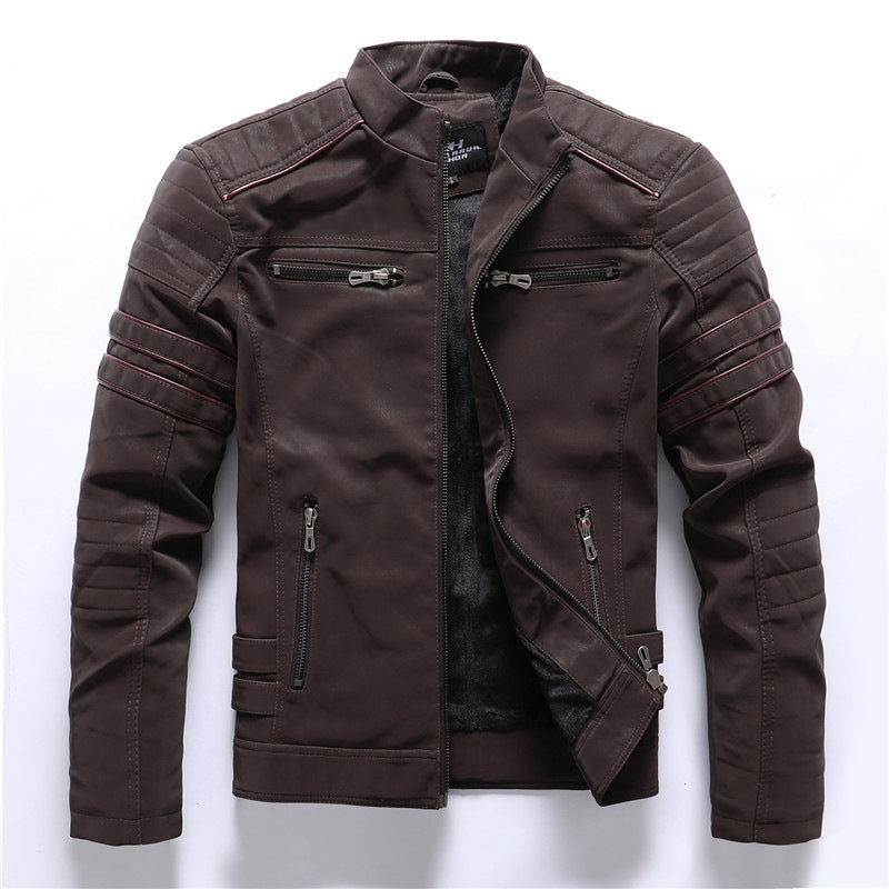 Blouson biker homme – Coupe slim – Simili cuir – Manches côtelées – Poches zippées